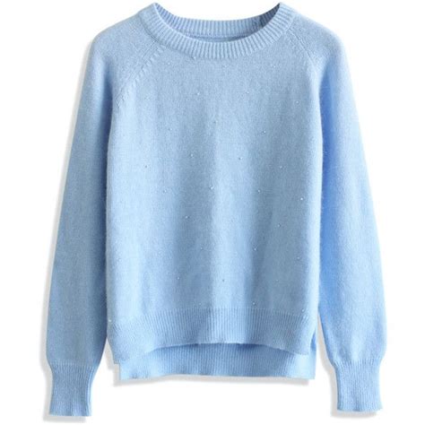 Chicwish Pastel Blue Pearly Mohair Sweater Fashion White Top Women