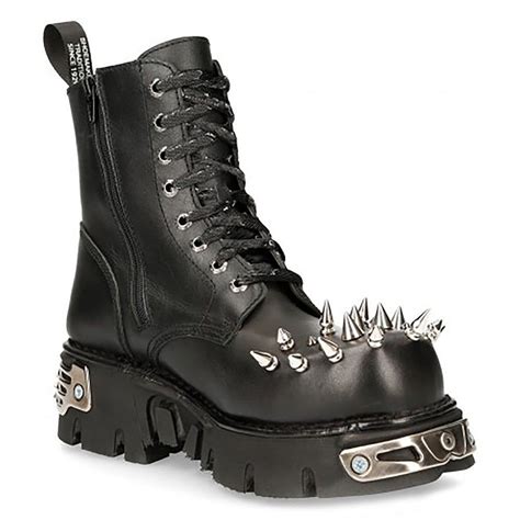 New Rock M Mili084 Unisex Leather Spike Boots Black Punk Fashion