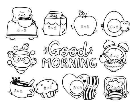 Premium Vector Cute Happy Breakfast Foodgood Morning Coloring Page