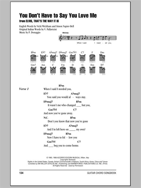 You Dont Have To Say You Love Me By Elvis Presley Guitar Chords