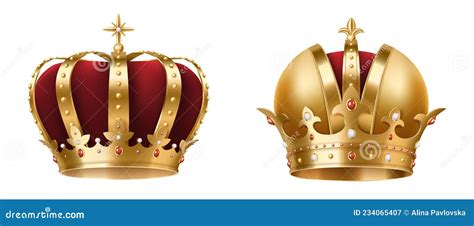 Realistic Golden Crowns King Prince And Queen Gold Crowns Set Stock Vector Illustration Of