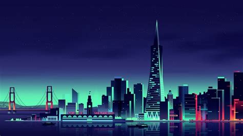 Vaporwave Digital Art Sky Cityscape City Gradient Blue Cyan Hd