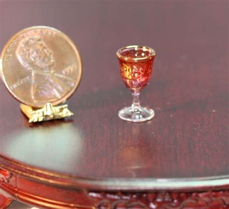 Dollhouse Miniature Artisan Cranberry Crystaline Wine Glass By Philip