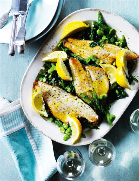 This recipe is perfect as a starter or a main course. Sea bass with asparagus, broad beans and spinach | Recipe | Food recipes, Spinach recipes, Cooking