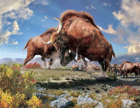 Battle Between Bull Steppe Bison About 150000 Years Ago Steppe Bison