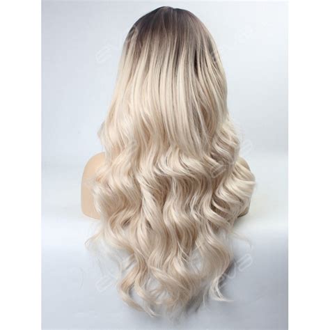 Platinum Blonde Ombre Wavy Wefted Cap Synthetic Wig Synthetic Lace