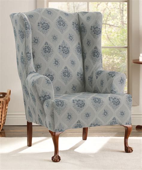 Wing chair slipcovers are almost essential in homes where the furniture is much used and well loved. Look what I found on #zulily! Blue Stretch Vintage Floral ...