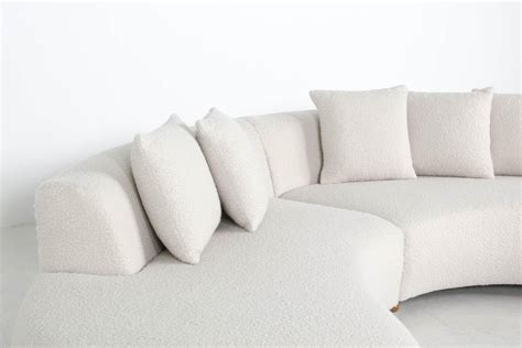 Unique Modular Curved Sofa With Teddy Fur Boucle And Pinewood Legs