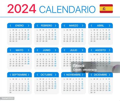 Calendrier 2024 Illustration Vectorielle Version Espagnole Vecteurs