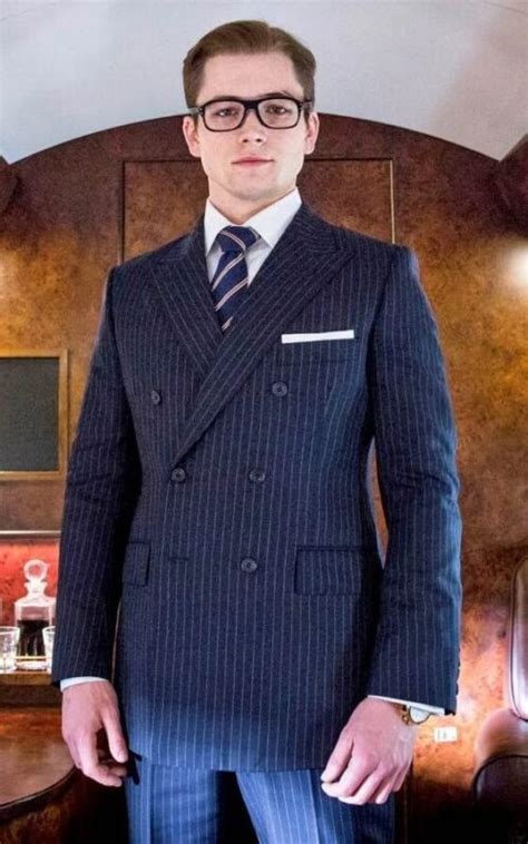 Kingsman Eggsy Pinstripe Double Breasted Navy Blue Suit