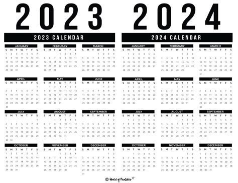 Yearly Calendar 2023 and 2024 Printable Free | Printable Calendar 2024