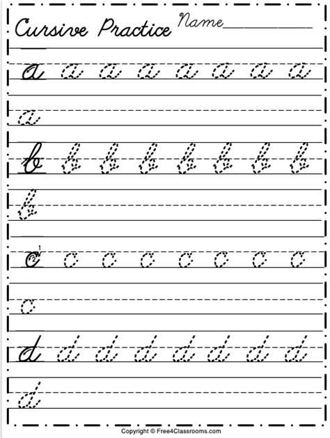 Free Lowercase Cursive Worksheet Letters A To D