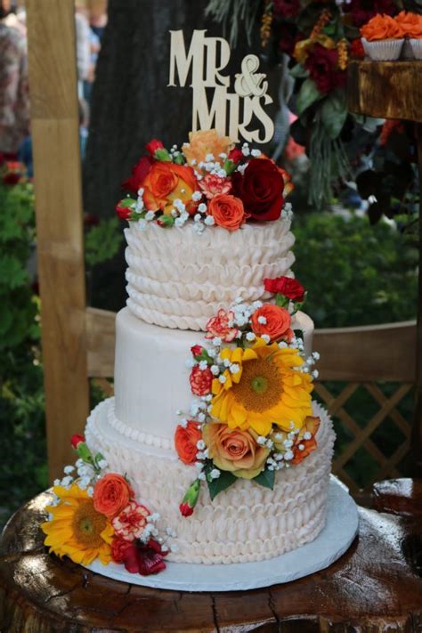 3 Tier Ruffled Buttercream Fall Colored Wedding Cake