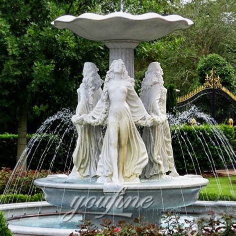 Outdoor Large Garden White Stone Water Fountain With Woman Statue For Sale Mokk Youfine Art
