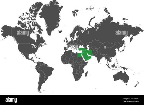 World Map Highlighted Middle East Countries With Green Map Vector