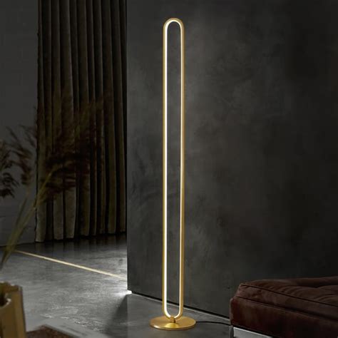 Modern Linear Led Floor Lamp Gold Metal Base Brass Standing Lamp