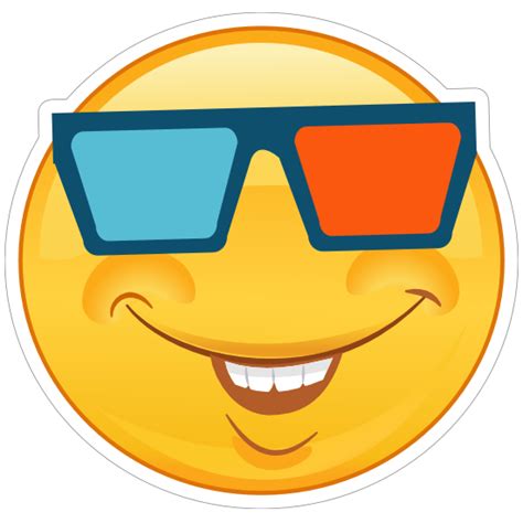 Crazy Smiling Emoji With 3d Glasses Sticker