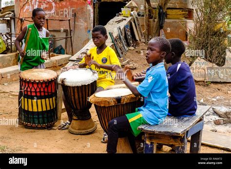 Senegalese Children Make Music With Drums Dakar Senegal Stock Photo