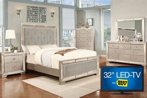 All sorts of different colors are used in contemporary bedroom sets, and these sets usually include the full retinue of furniture pieces that generally accompany a king bed. Image 5-Piece King Bedroom Set with 32" TV at Gardner-White