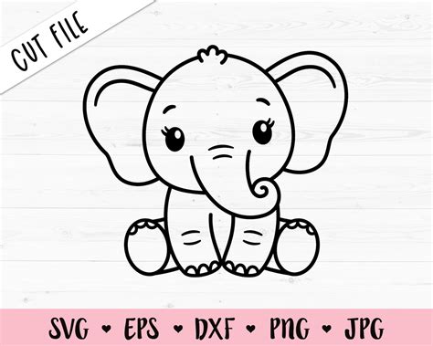 Baby Elephant SVG Cute Elephant Girl cut file Elephant Outline | Etsy
