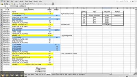 Business Expense Categories Spreadsheet — Db