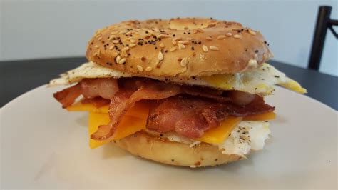 Bacon Egg And Cheese On Everything Bagel Homemade Food
