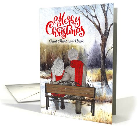 Great Aunt And Uncle Christmas Senior Couple Winter Bench Card