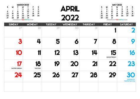 Calendar April 2022 Easter Calendar Template 2022