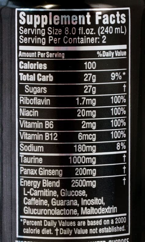 Monster Energy Drink Nutrition Facts Caffeine Runners High Nutrition
