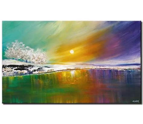 Painting For Sale Modern Landscape Art Lake Trees And Colorful Sky 5785