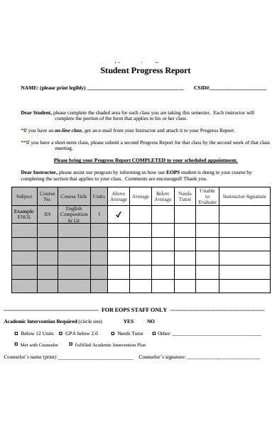 37 Printable School Progress Report Template Forms Fi