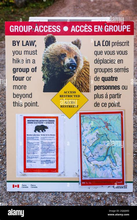 Grizzly Bear Warning Sign On The Larch Valley Trail Banff National