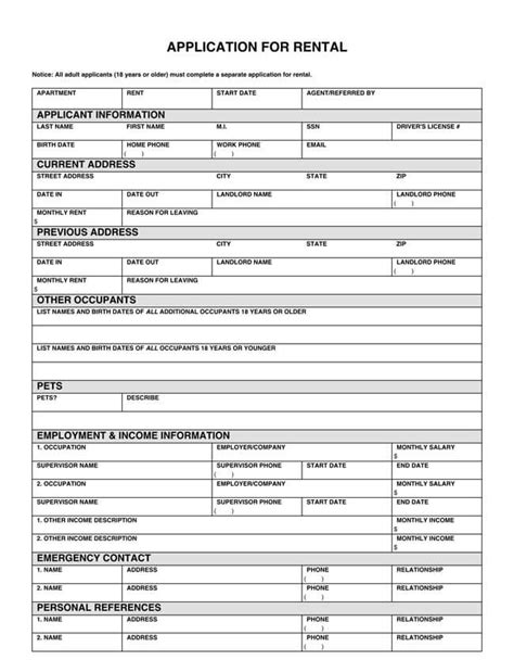 Blank Rental Application Forms And Templates Word Pdf