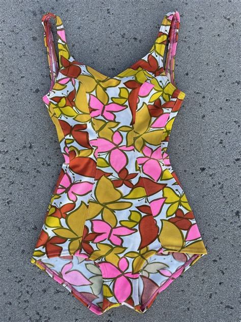 Vintage 1960s Catalina Swimsuit Psychedelic Butterfly Gem