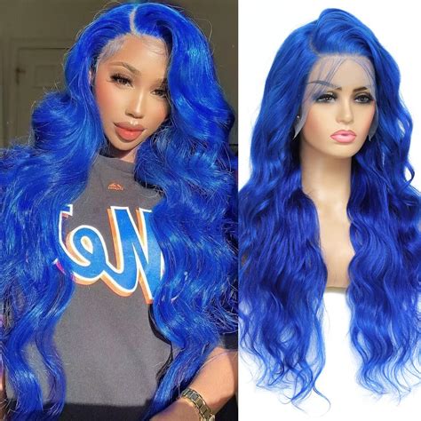 Blue 30 Inch Lace Front Wig Human Hair 13x4 Body Wave Lace