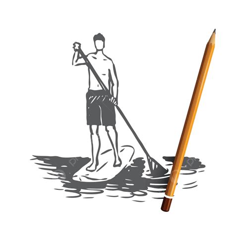 Concept Of Stand Up Paddleboarding With A Handdrawn Vector Image Of
