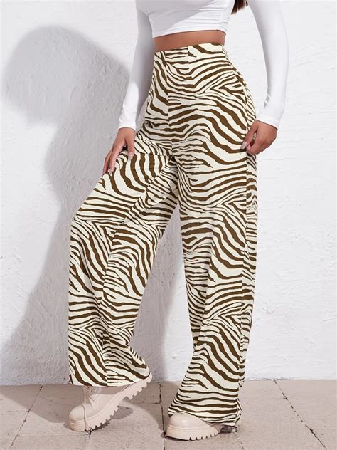 High Waist Zebra Stripe Wide Leg Trousers Shein