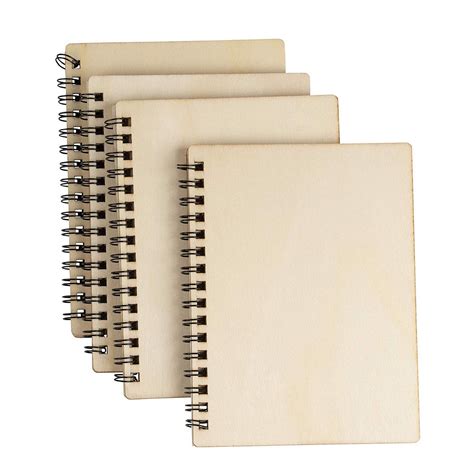 Wooden Hardcover Blank Book 4 Pack Spiral Notebooks Unruled Plain