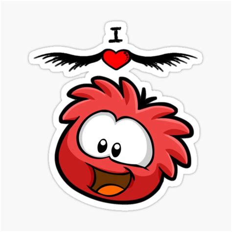 I Love Puffle Cute Puffle Funny Puffle Red Puffle Sticker By Thewolfnono Redbubble