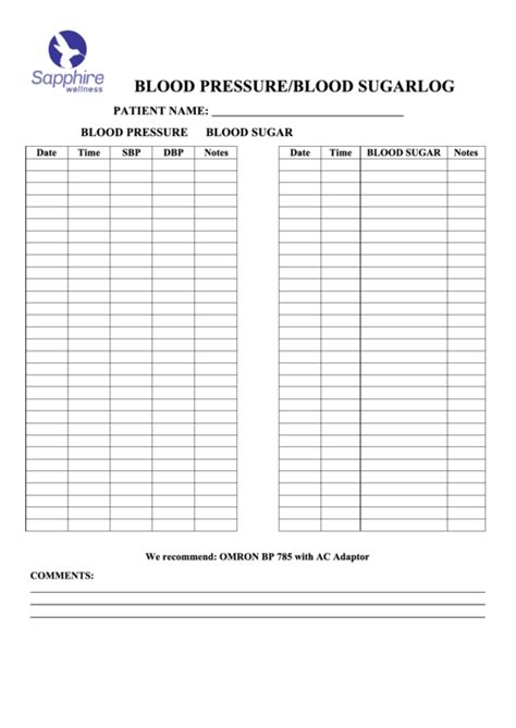 Free Printable Blood Pressure And Blood Sugar Log Sheet Pdf

