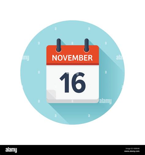 November 16 Vector Flat Daily Calendar Icon Date And Time Day Stock