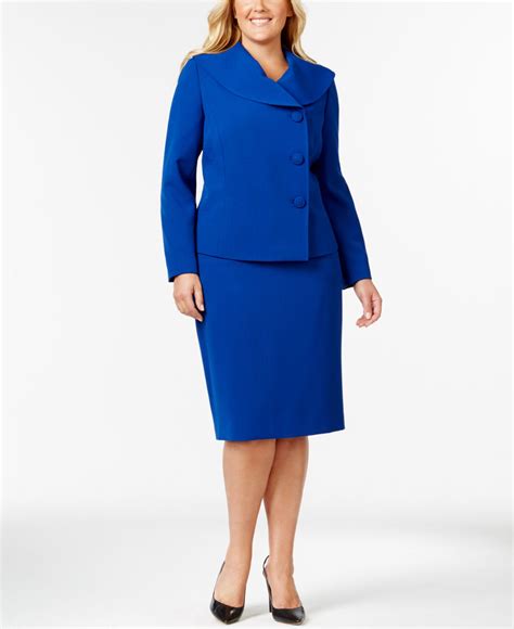 Tahari Plus Size Asymmetrical Three Button Jacket Skirt Suit In Blue Lyst