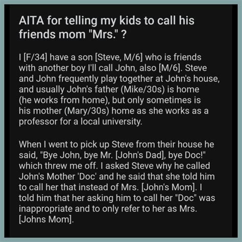 AITA for telling my kid to call his friend’s mom “Mrs” : r/redditonwiki