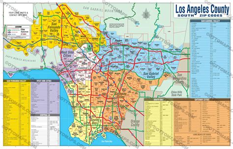 Los Angeles Zip Code Map Full County Areas Colorized Otto Maps Images
