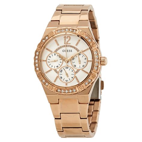 Guess Envy Crystal White Dial Rose Gold Pvd Ladies Watch W0845l3