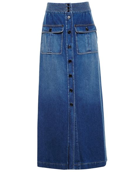 Lyst Chloé Long Denim Skirt In Blue