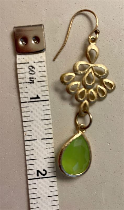 Lime Green Teardrop Gold Tone Handmade Chandelier Earrings Etsy