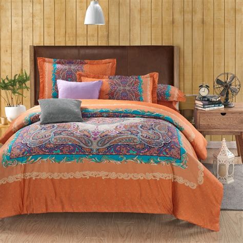 Double size 3d printed bed sheet set for home or hotel bed set material: Wholesale classic Paisley orange queen king size bed lines ...