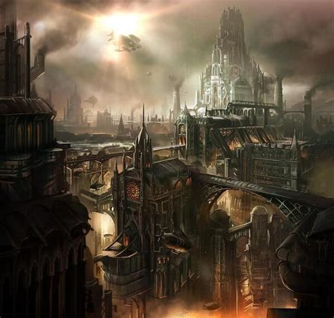 The Brushfire On Twitter Steampunk City Fantasy Landscape Steampunk Art