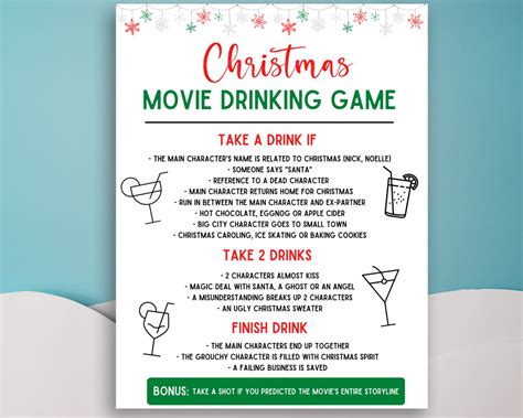 Christmas Movie Drinking Game Christmas Movie Download Now Etsy